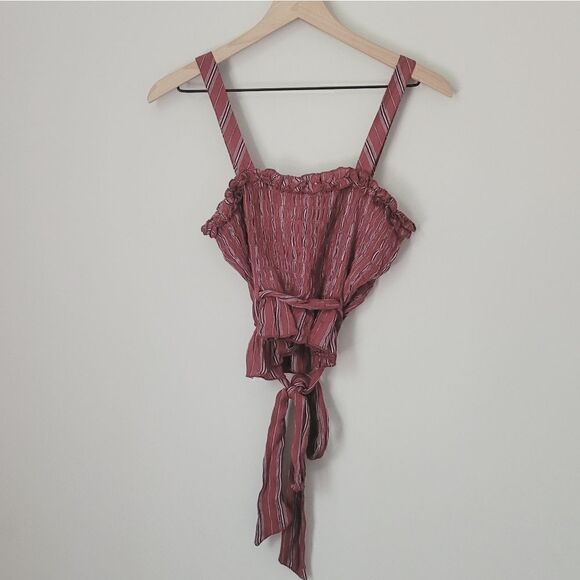 New American Eagle Striped Smocked Ruffle Tank Size Medium NWT - Picture 6 of 6